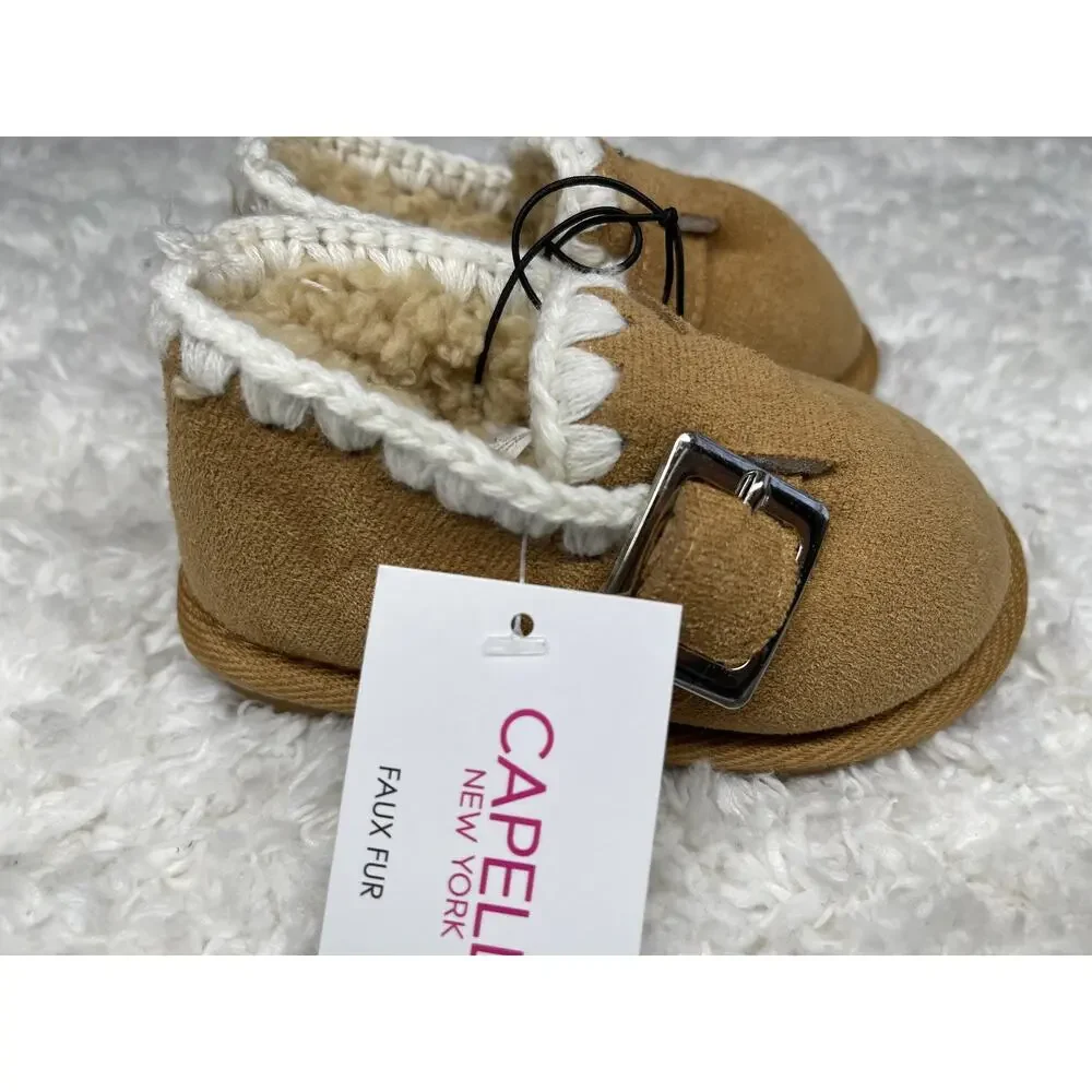 Capelli New York Shearling Ankle Boot Shoe Baby Size 4/5 Brown Faux Suede Buckle